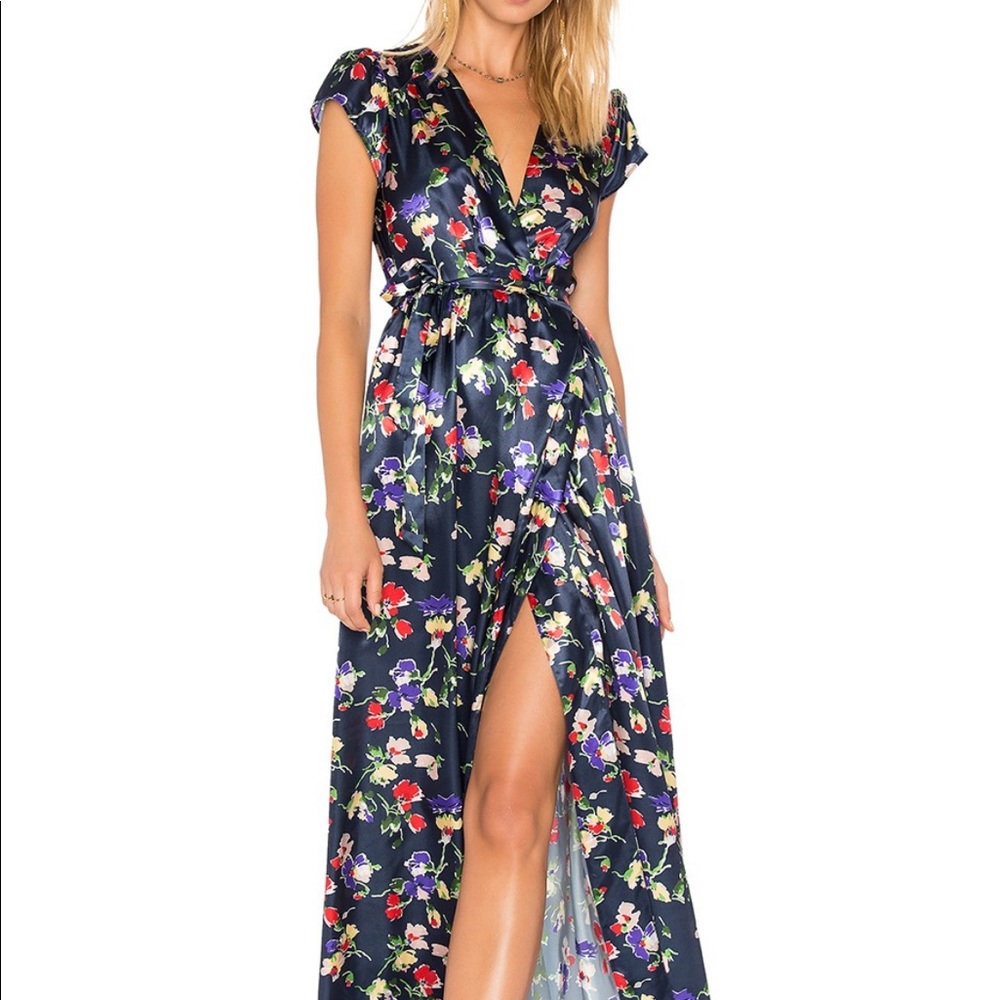 Tularosa Sid Wrap Floral Satin Dress in Armada XS